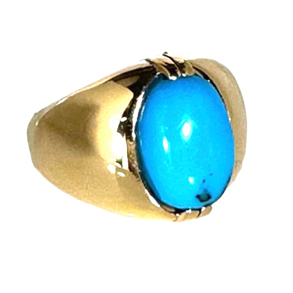 HEAVY 10KT GENUINE SLEEPING BEAUTY TURQUOISE SOLID YELLOW GOLD SIGNET RING